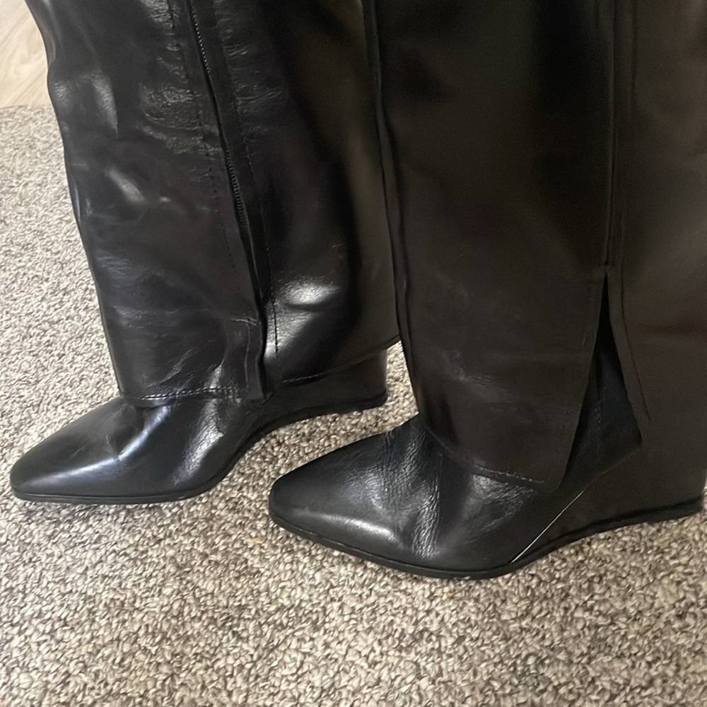 Vince Camuto Black Leather Wedge Boots - Picture 6 of 9